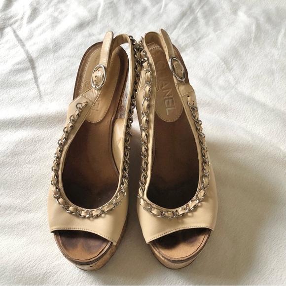 Chanel Chain Link CC Cork & Leather Wedges EU36 - Picture 3 of 16